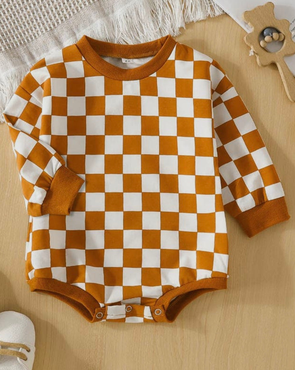 Checkered Romper - Brown