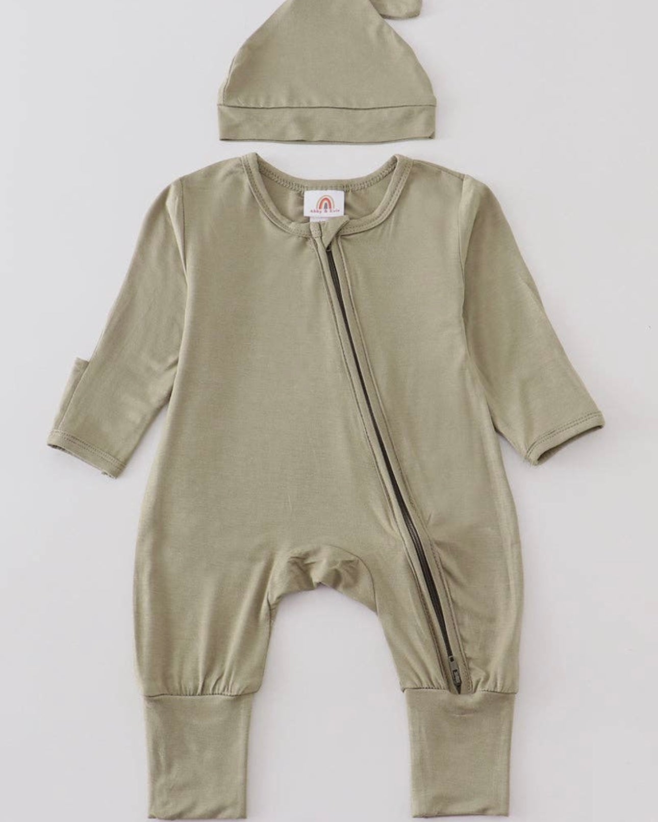Sage Zipper Romper with Hat