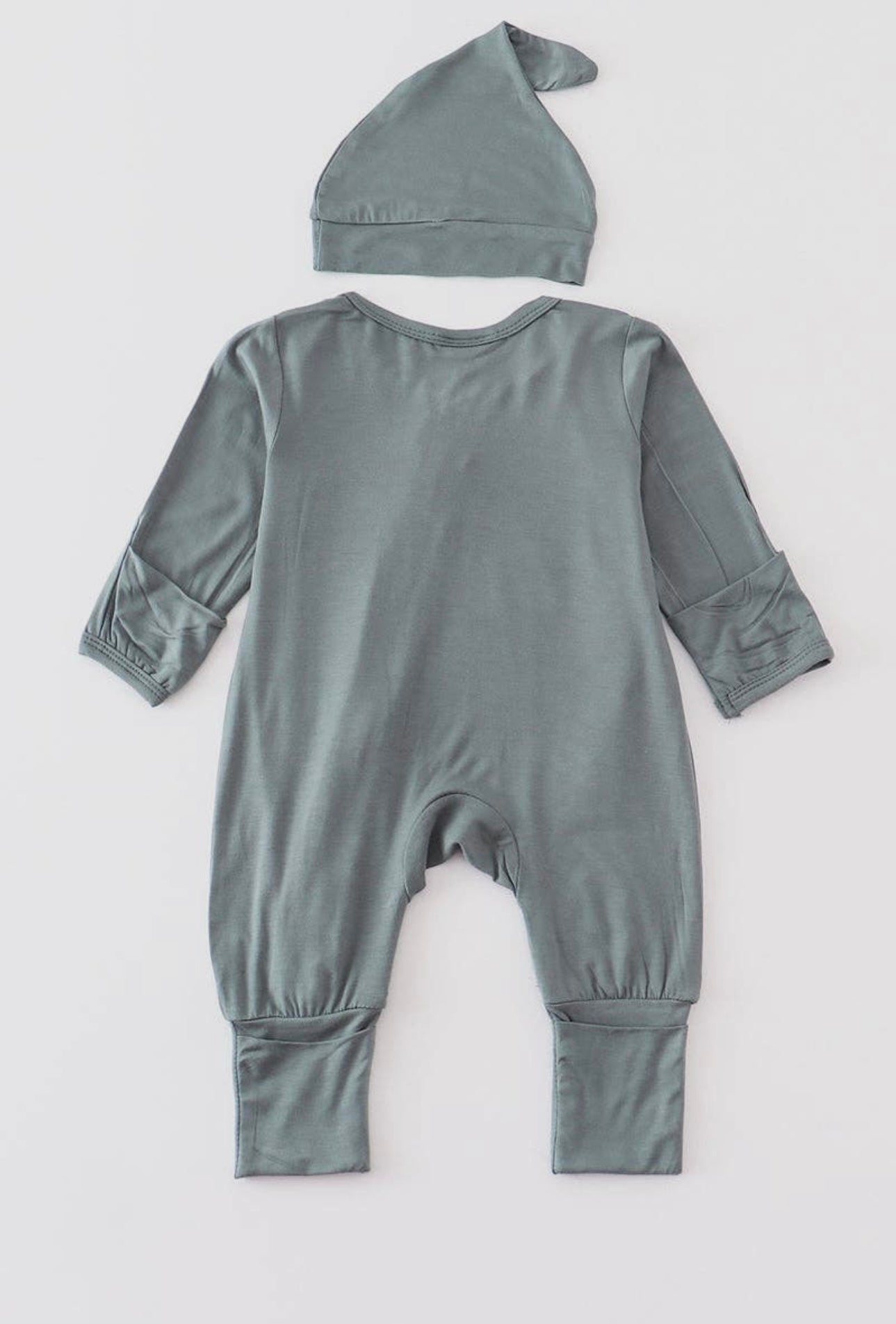 Bamboo Zipper Romper with Hat - Charcoal Blue