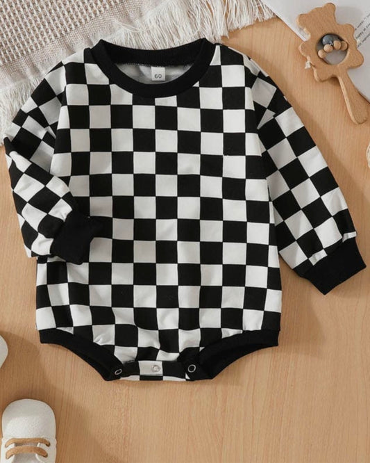 Checkered Romper - Black